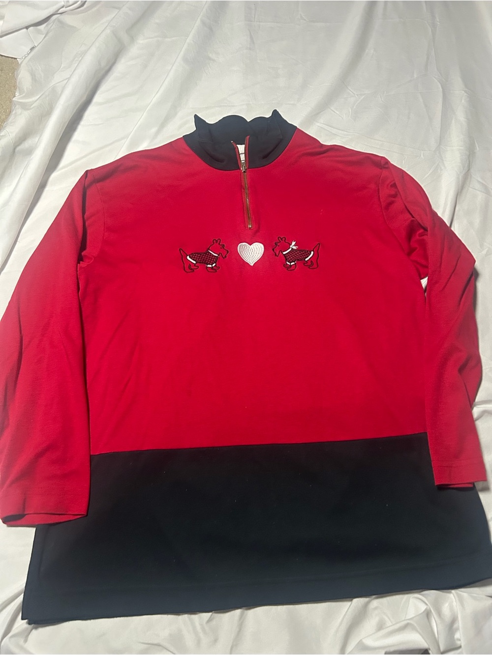 Vintage Women’s Links 1/4 Zip Red Black Pullover Shirt Scottie Dog Terrier L